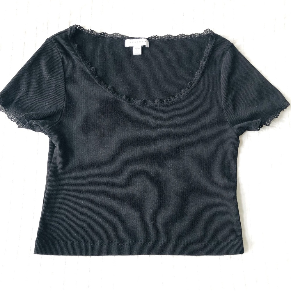 Topshop Laced Trim Ribbed Top Tee T Shirt size US 6 or Medium
